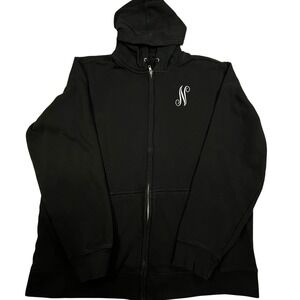 Womens XL Black Zip Hoodie Silver N Monogram Embroidered Sweatshirt